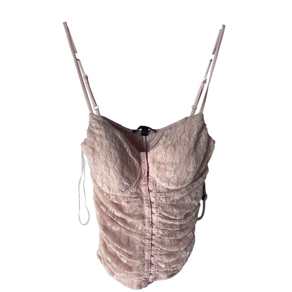 Moa Moa Pink Lace Corset Top Ruched Cami Adjustable Straps Womens Size L - Picture 1 of 6